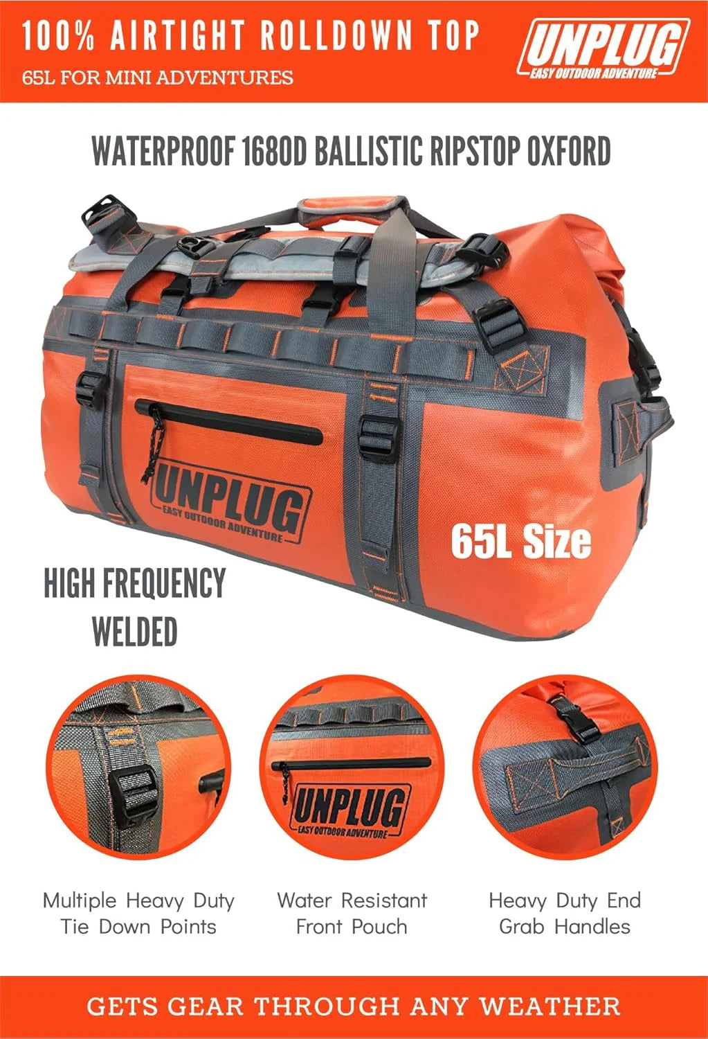 Ultimate Adventure Bag -1680D Heavy Duty Waterproof Travel Duffel Bags for Camping, Motorcycle Dry Bag, Waterproof Bags for Boating, Waterproof Duffle Backpack,Tactical Duffle Bag