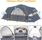 Camping Tent 10-Person-Family Tents, Parties, Music Festival Tent, Big, Easy Up, 5 Large Mesh Windows, Double Layer, 2 Room, Waterproof, Weather Resistant, 18ft x 9ft x78in