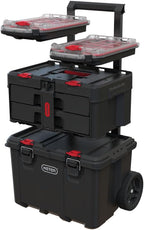 Modular Tools Organizer for Garage Storage and DIY, 3 Piece Resin Rolling Tool Box System for Small Parts