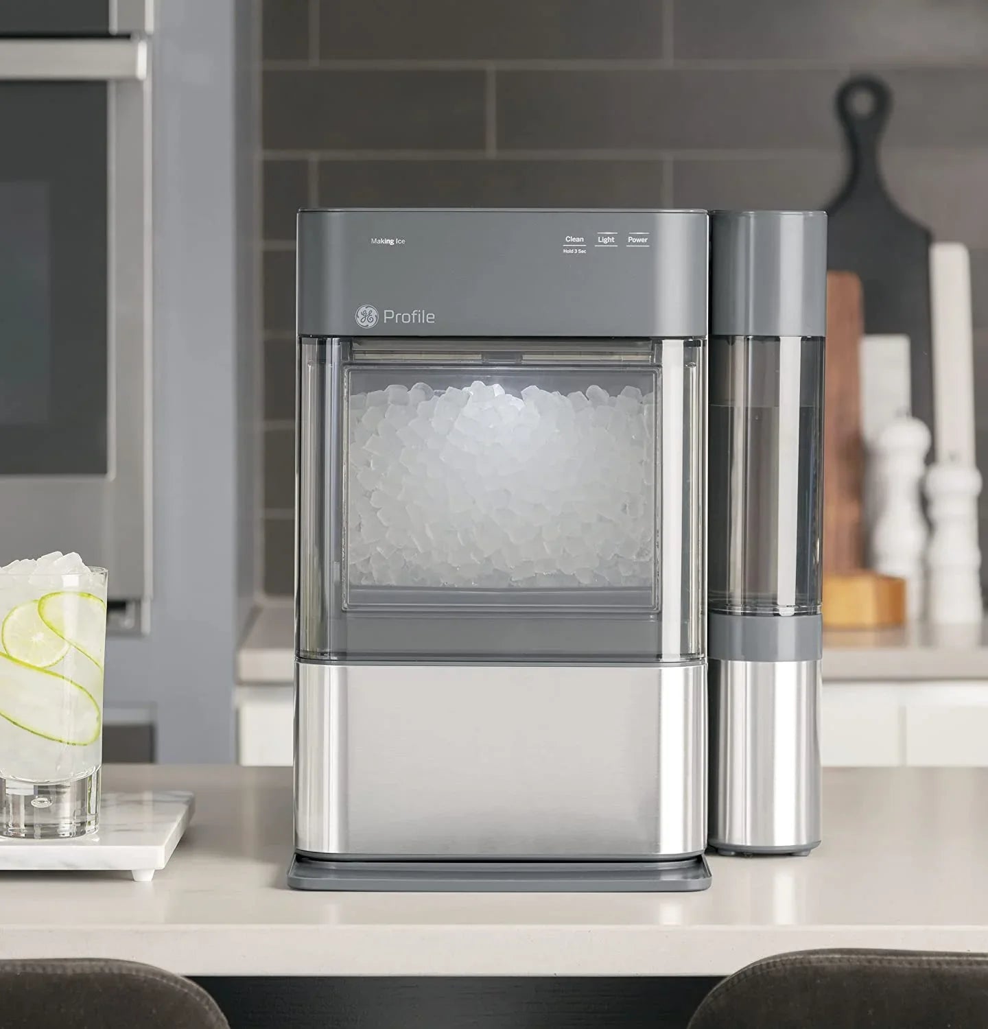 Countertop Nugget Ice Maker | Ice Machine with WiFi Connectivity | Smart Home Kitchen Essentials | Black Stainless