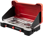 High Output Two-Burner Camp Stove - Lid Doubles as Windscreen - Portable Cooking Stove - For Outdoor Cooking - 20,000 BTU Burners - 215 Sq In Cooking Area