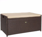 Outdoor Storage Bench Rattan Style Deck Box Wicker Patio Furniture Water Resistance w/Seat Cushion, 60-Gallon, Brown