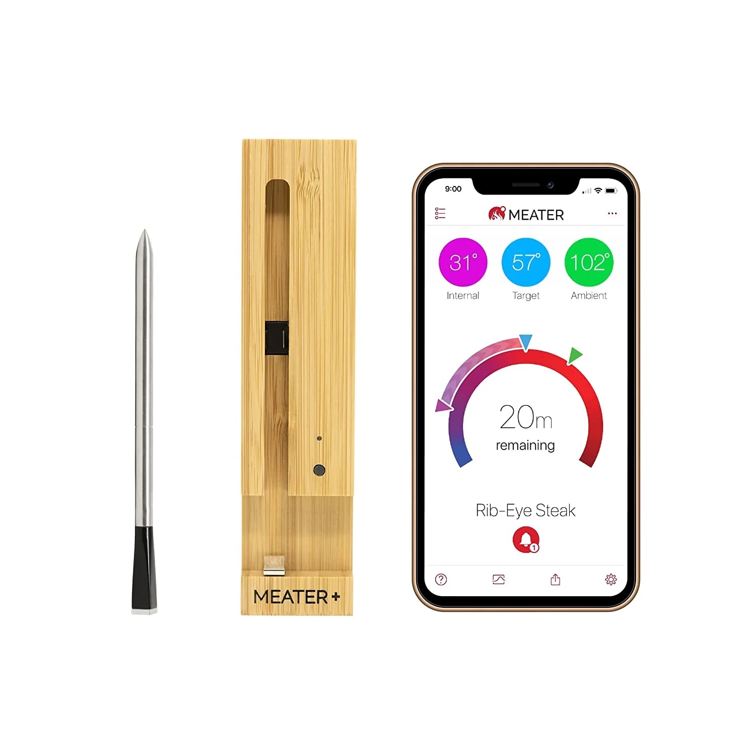 Smart Meat Thermometer with Bluetooth | 165ft Wireless Range | for The Oven, Grill, Kitchen, BBQ, Smoker, Rotisserie
