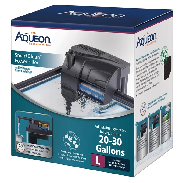 Aqueon SmartClean Power Filter 20-30 Gallon Aquarium with EcoRenew Cartridge Adjustable Flow
