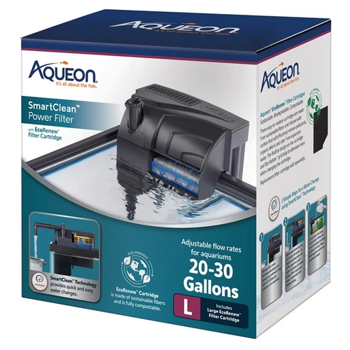 Aqueon SmartClean Power Filter 20-30 Gallon Aquarium with EcoRenew Cartridge Adjustable Flow