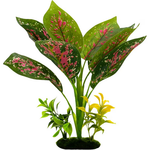 ColorBurst Florals Chinese Evergreen Artificial Plant Red Green Tropical Aquarium Terrarium Decor 12in