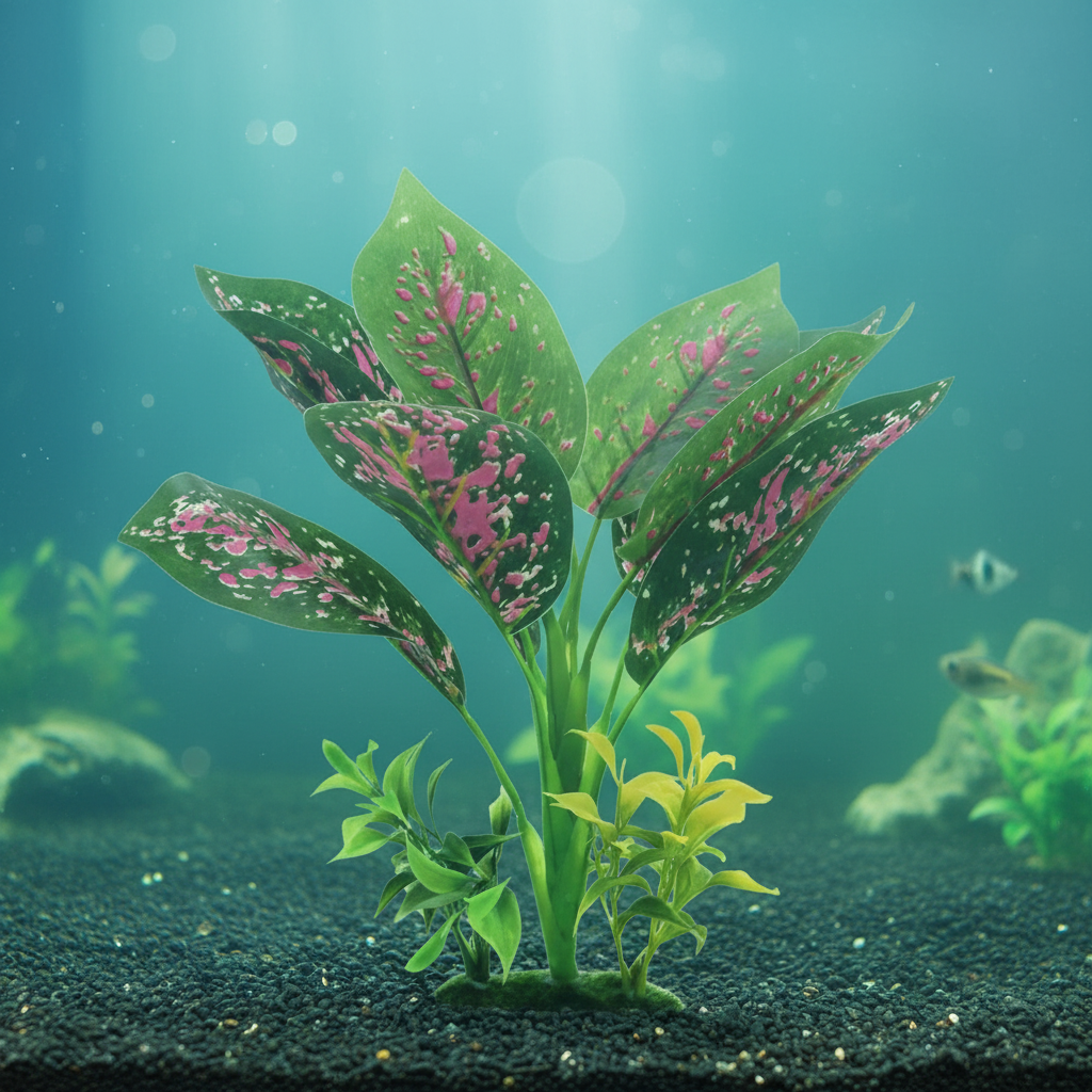 Florals Chinese Evergreen Artificial Plant Red Green Tropical Aquarium Terrarium Decor 12in