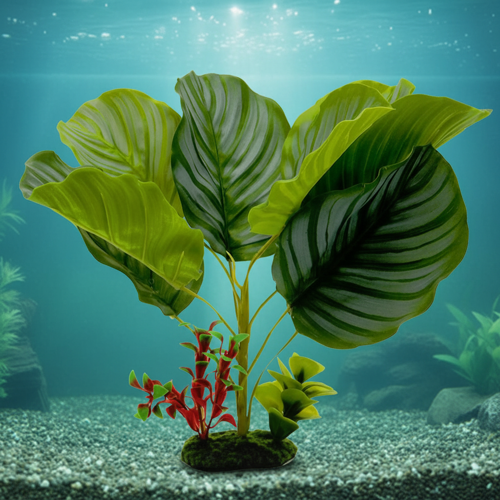Florals Variegated Calathea Artificial Plant Tropical Garden Aquarium Terrarium Decor 13in