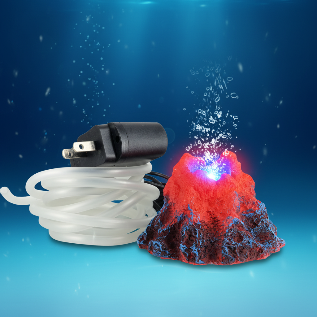 LED Volcano Aquarium Bubbler Ornament Air Stone Decor