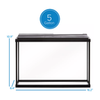 5-gallon black aquarium with dimensions on a white background