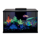 Fish tank with colorful decorations and a fish on a white background