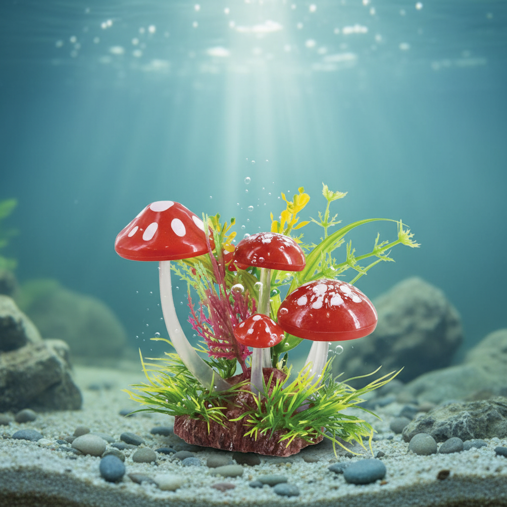Treasures Artificial Aquarium Plant Shroom Bush Red Decor Freshwater Saltwater
