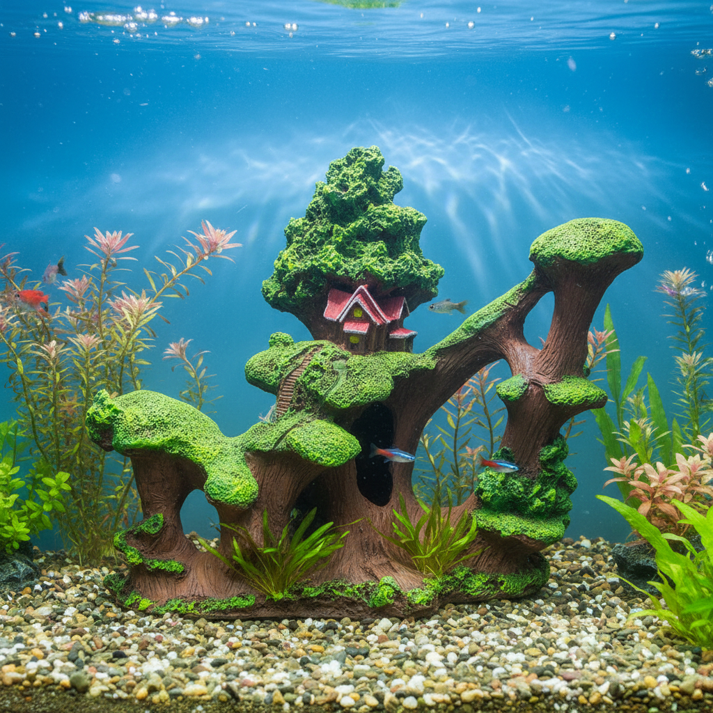 Treehouse Aquarium Ornament Decorative Fish Tank Decor 6.5in