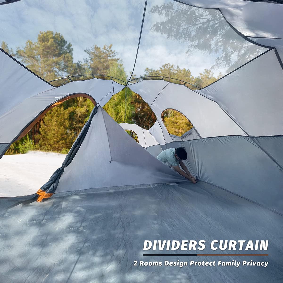 Camping Tent 10-Person-Family Tents, Parties, Music Festival Tent, Big, Easy Up, 5 Large Mesh Windows, Double Layer, 2 Room, Waterproof, Weather Resistant, 18ft x 9ft x78in