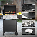 3 Burner BBQ Propane Gas Grill, Stainless Steel 30,000 BTU Patio Garden Barbecue Grill with Two Foldable Shelves